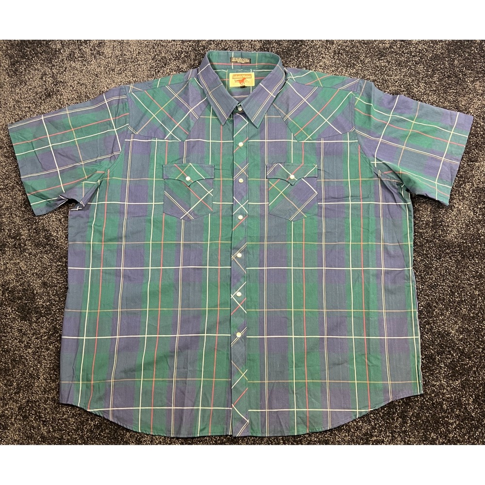 Vintage Youngbloods Authentic Western Shirt Pearl Snap Plaid Green Blue 3X